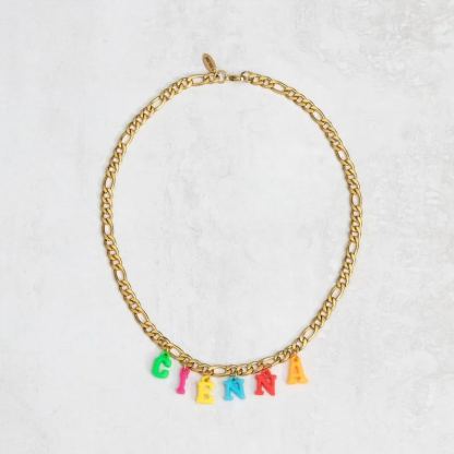 [Copy]Colorful Pearl Beads Chain Necklace Personalized Name Necklace For Kids 