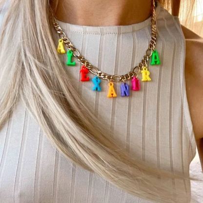 [Copy]Colorful Pearl Beads Chain Necklace Personalized Name Necklace For Kids 