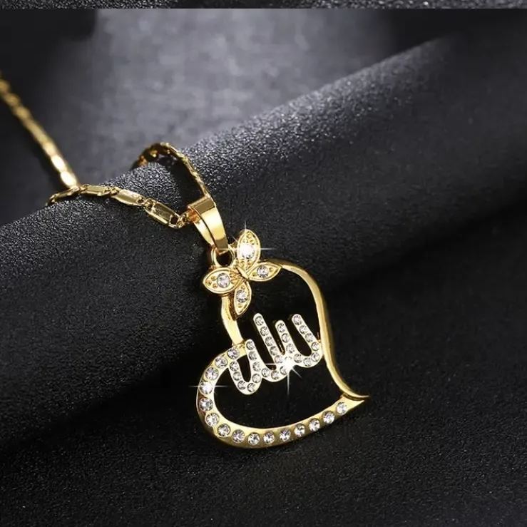 [Copy]Islamic Necklace With Allah Pendant Heart Shaped Necklace Elegant Muslim Jewelry