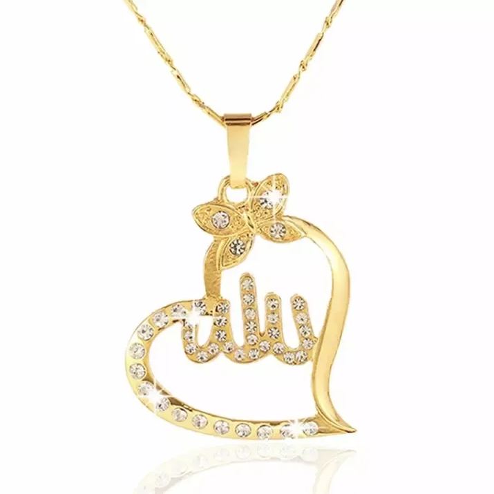 [Copy]Islamic Necklace With Allah Pendant Heart Shaped Necklace Elegant Muslim Jewelry