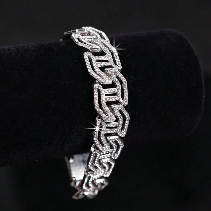 Diamond Cut Square Lock Chain Alloy Bracelet