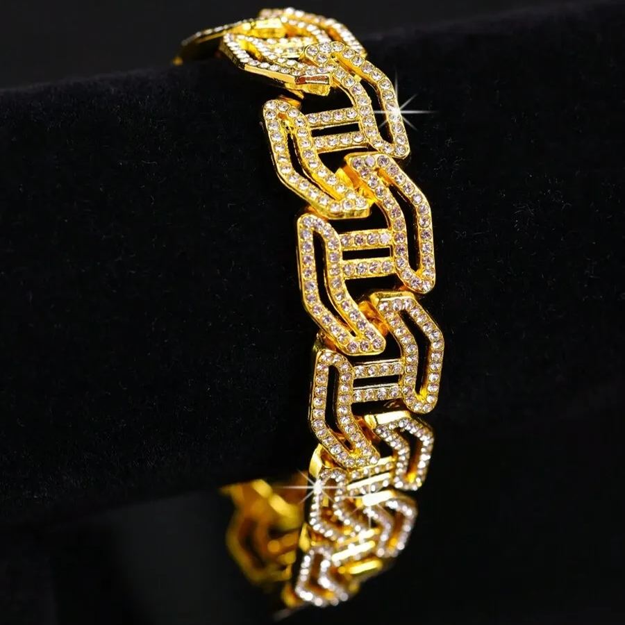 Diamond Cut Square Lock Chain Alloy Bracelet