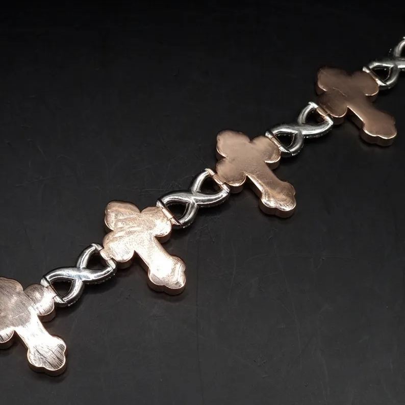 [Copy]Diamond Heart Tennis Chain White Gold Rose Gold Hip Hop Tennis Bracelet