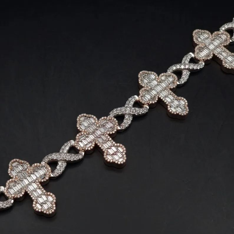 [Copy]Diamond Heart Tennis Chain White Gold Rose Gold Hip Hop Tennis Bracelet