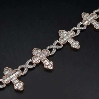 [Copy]Diamond Heart Tennis Chain White Gold Rose Gold Hip Hop Tennis Bracelet