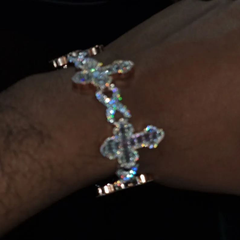 [Copy]Diamond Heart Tennis Chain White Gold Rose Gold Hip Hop Tennis Bracelet