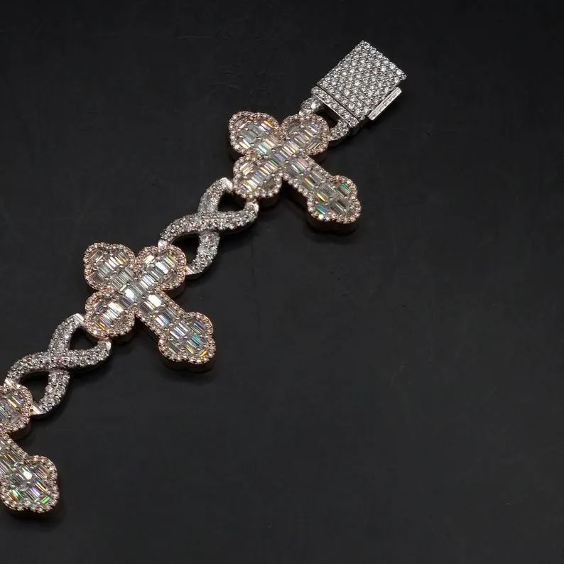 [Copy]Diamond Heart Tennis Chain White Gold Rose Gold Hip Hop Tennis Bracelet