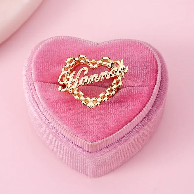 Rolex Style Heart Gold Plated Ring Personalized Custom Name Ring