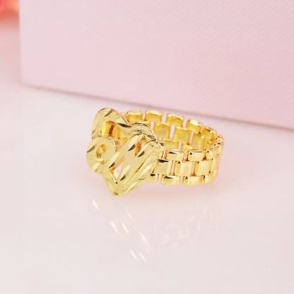 Rolex Style Gold Plated Heart With Letter Personalized Initial Ring