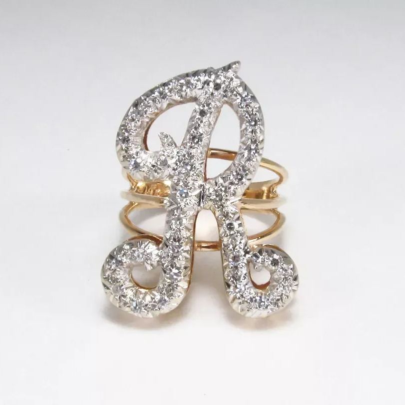Personalized Custom Zircon Cursive Initial Letter Ring