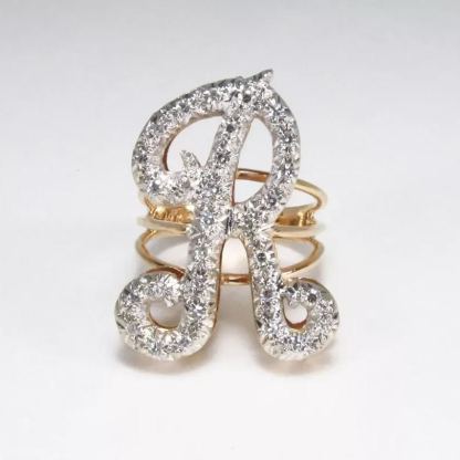 Personalized Custom Zircon Cursive Initial Letter Ring