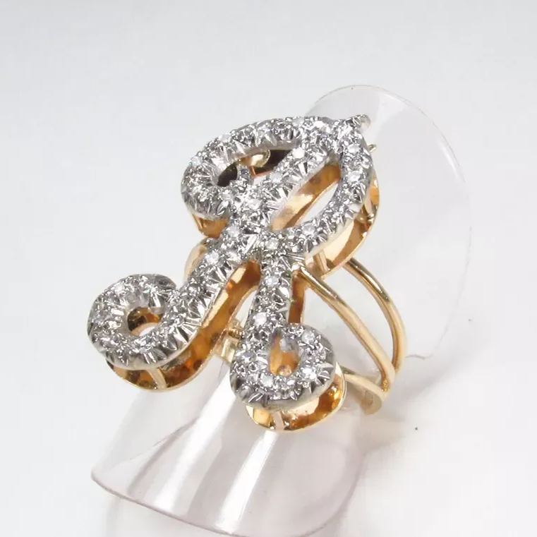 Personalized Custom Zircon Cursive Initial Letter Ring
