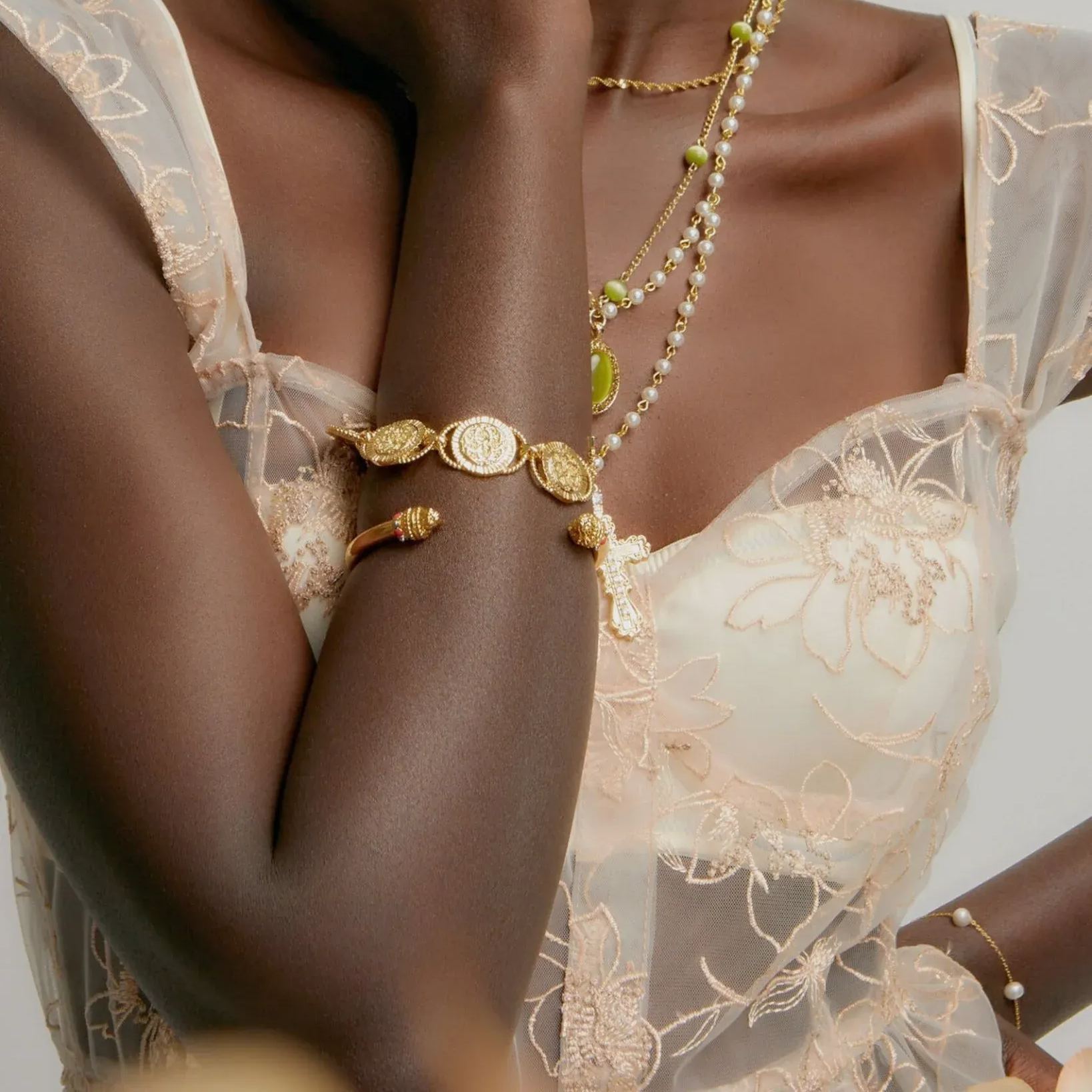 [Copy]Green Diamond Lock Chain Gold Plated Bracelet 