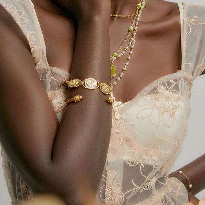 [Copy]Green Diamond Lock Chain Gold Plated Bracelet 