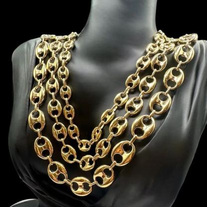 [Copy]14k Gold Plated Herringbone Chain Flat Hip Hop Necklace