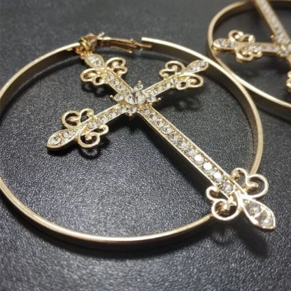Hoop Cross Earrings Gold Plated Christian Earrings