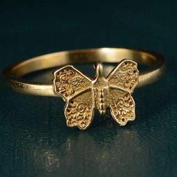 [Copy]Gold Plated Floral Ring Custom Engraved Ring