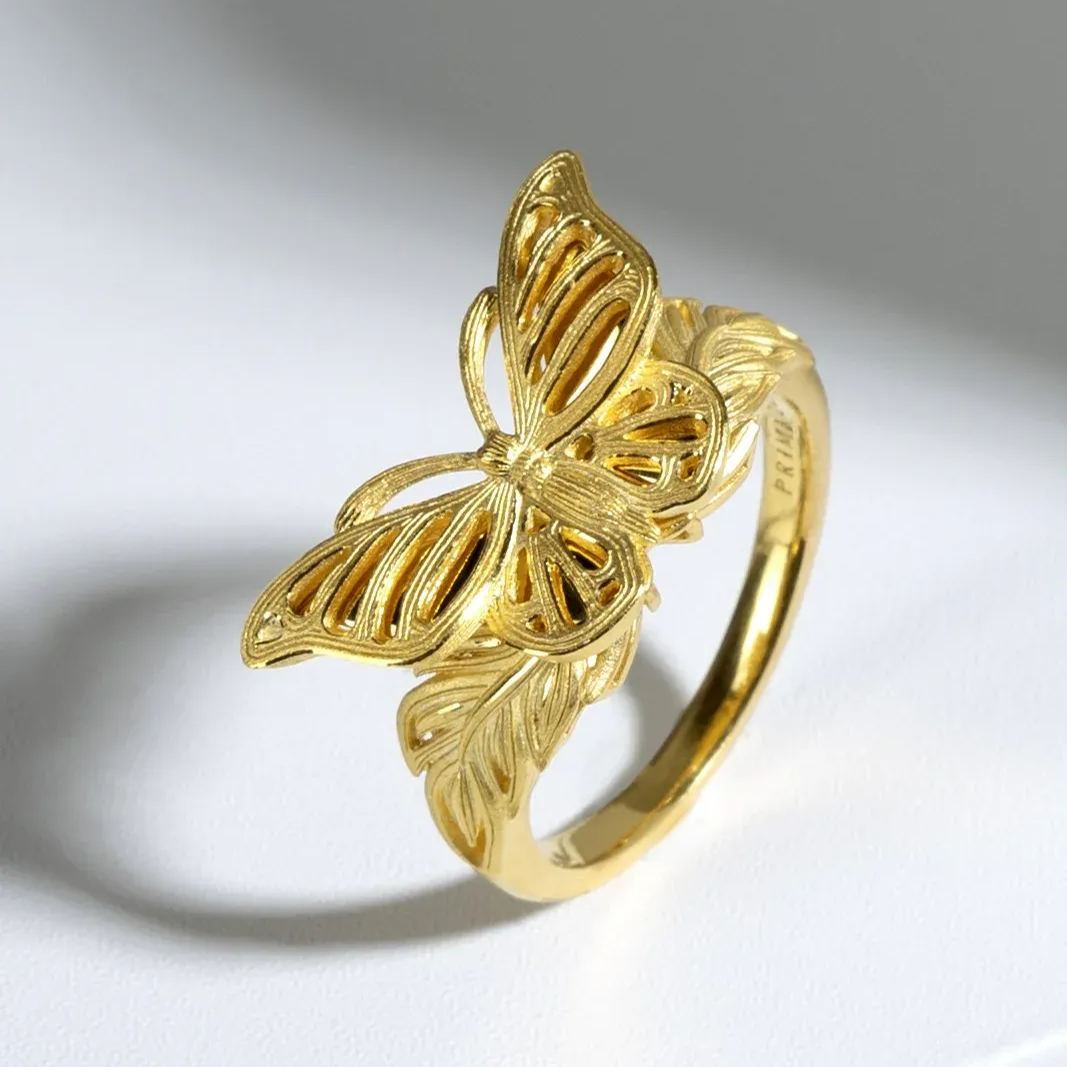 [Copy]Gold Plated Floral Ring Custom Engraved Ring