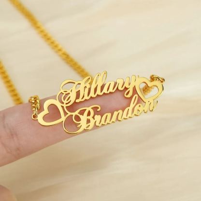 Two Hearts Nameplate Personalized Custom Gold Plated Two Name Necklace