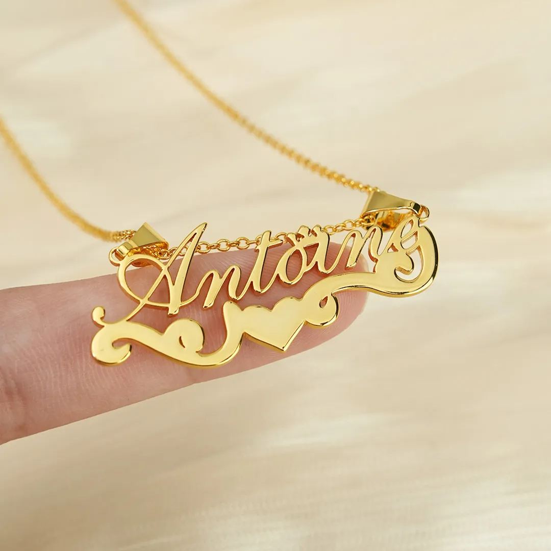 Crown Heart Personalized Custom Gold Plated Name Necklace Gift For Kids Baby
