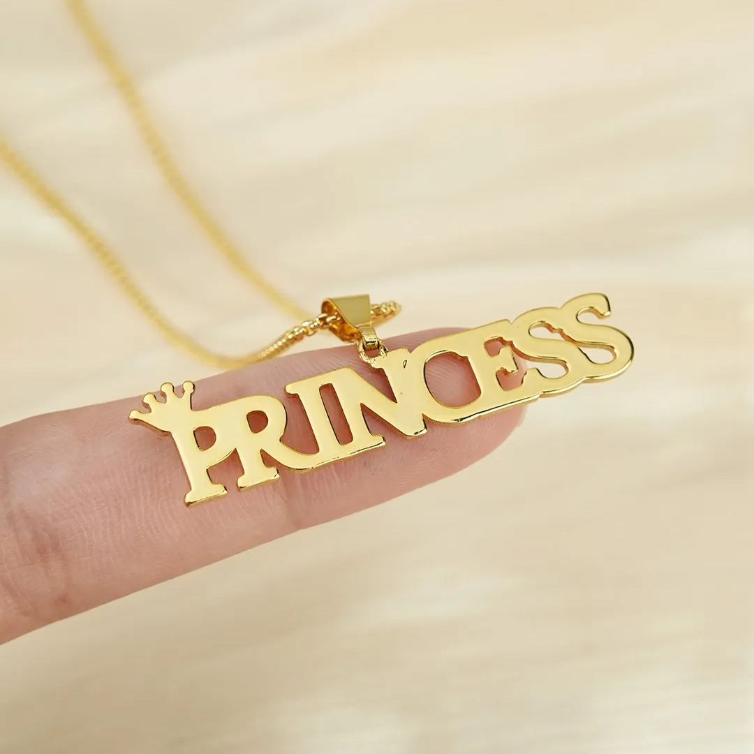Nameplate Pendant with Crown Personalized Custom Name Necklace