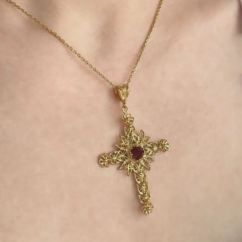 [Copy]Gold Filled Rosary Cross Necklace Custom Photo Necklace Christian Jewelry