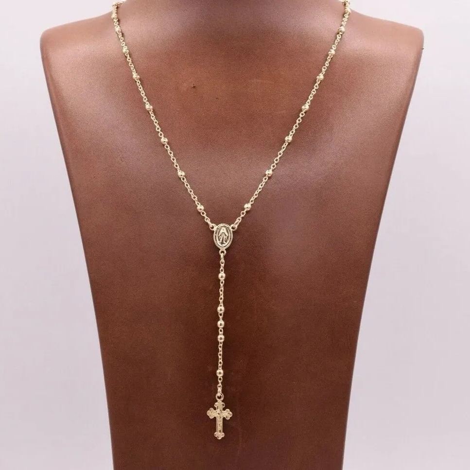 [Copy]Gold Filled Rosary Cross Necklace Religious Jewelry