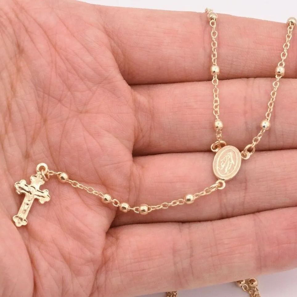 [Copy]Gold Filled Rosary Cross Necklace Religious Jewelry