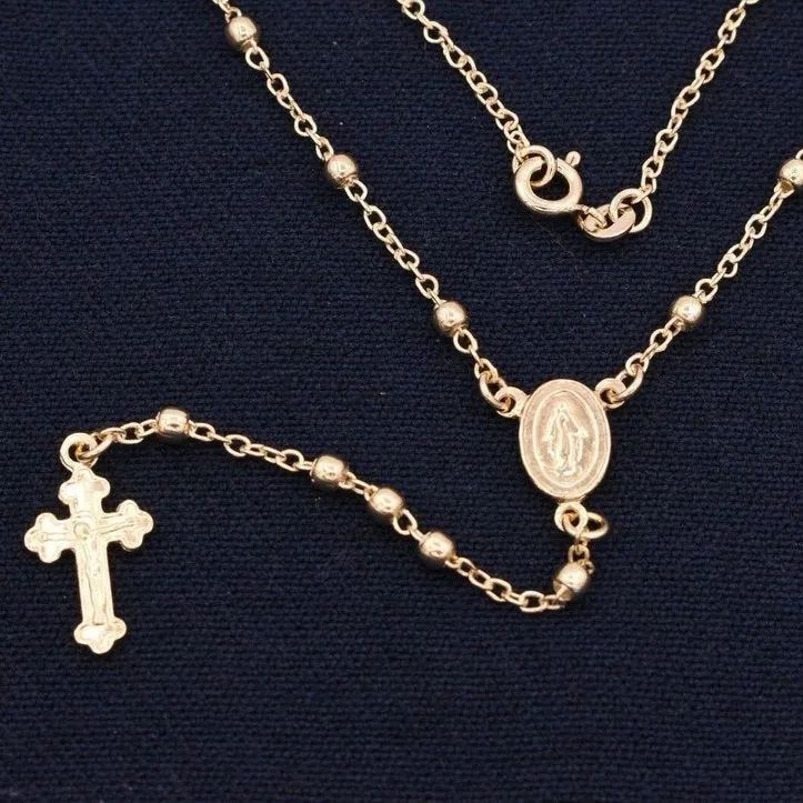 [Copy]Gold Filled Rosary Cross Necklace Religious Jewelry