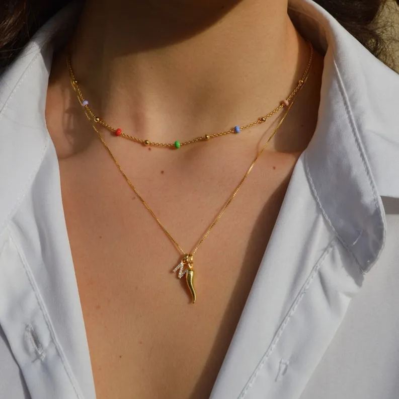 [Copy]Tricolor And White Gold Braided Herringbone Chain Necklace