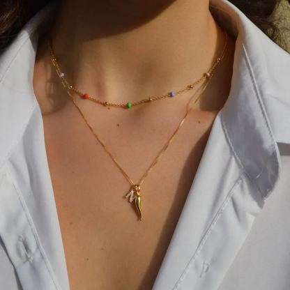 [Copy]Tricolor And White Gold Braided Herringbone Chain Necklace