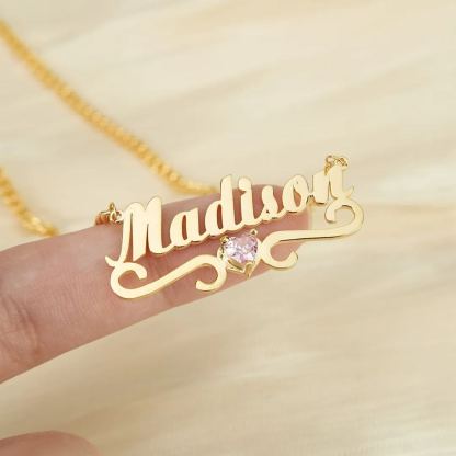 Personalized Custom Gold Plated Names Necklace with Birthstone Mother Gift