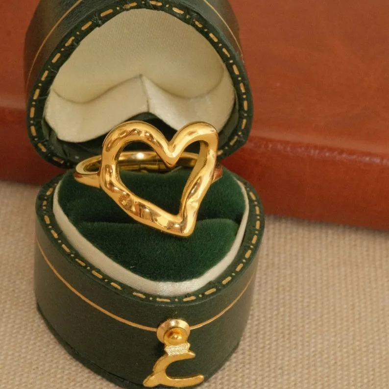 Gold Plated Heart Chunky Ring Personalized Engraved Ring