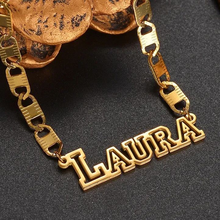 [Copy]Gold Plated Bar Necklaces Custom Name Necklace 