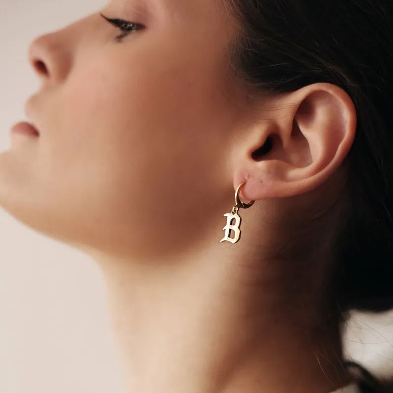 [Copy]Custom Hollow Nameplate With Heart & Star Dangle Earrings 