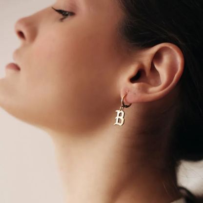 [Copy]Custom Hollow Nameplate With Heart & Star Dangle Earrings 
