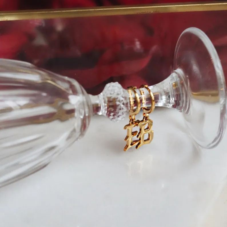 [Copy]Custom Hollow Nameplate With Heart & Star Dangle Earrings 