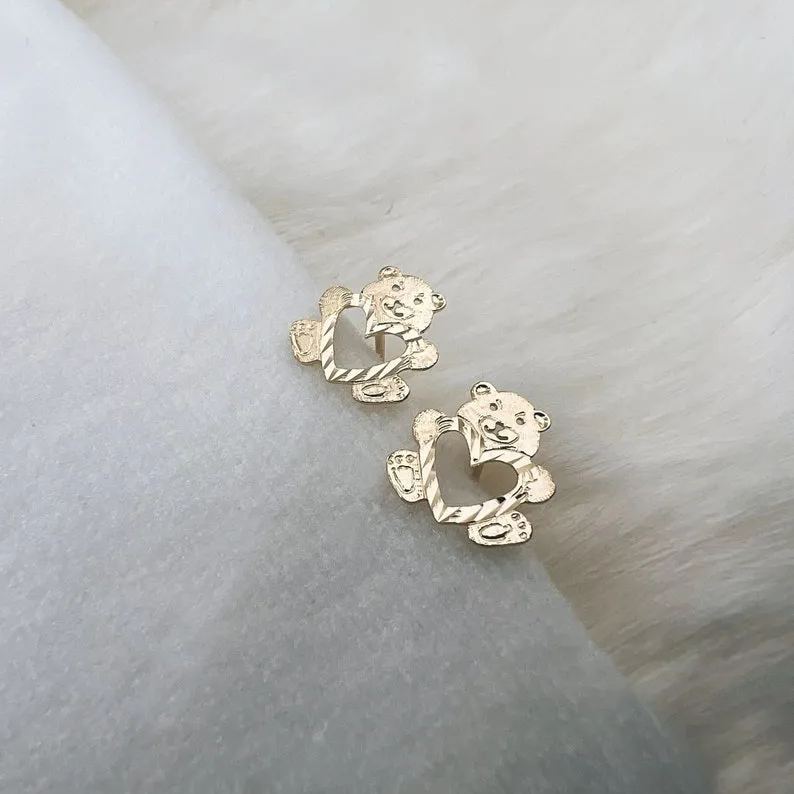[Copy]Diamond Cut Heart Earring Gold Plated Stud Earrings