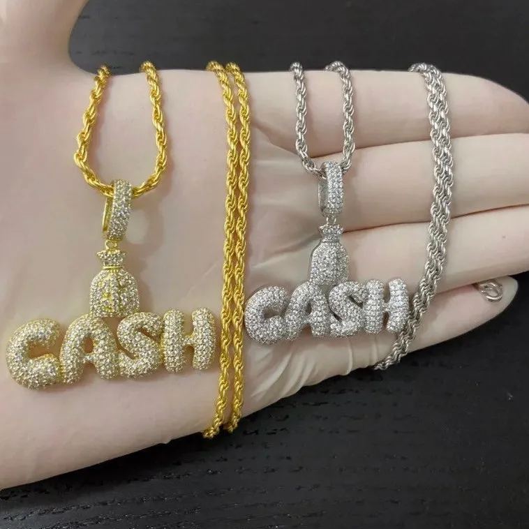 [Copy]Iced Diamond Money Bag Crown Charm Pendant Gold Plated Necklace