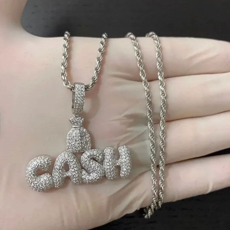 [Copy]Iced Diamond Money Bag Crown Charm Pendant Gold Plated Necklace