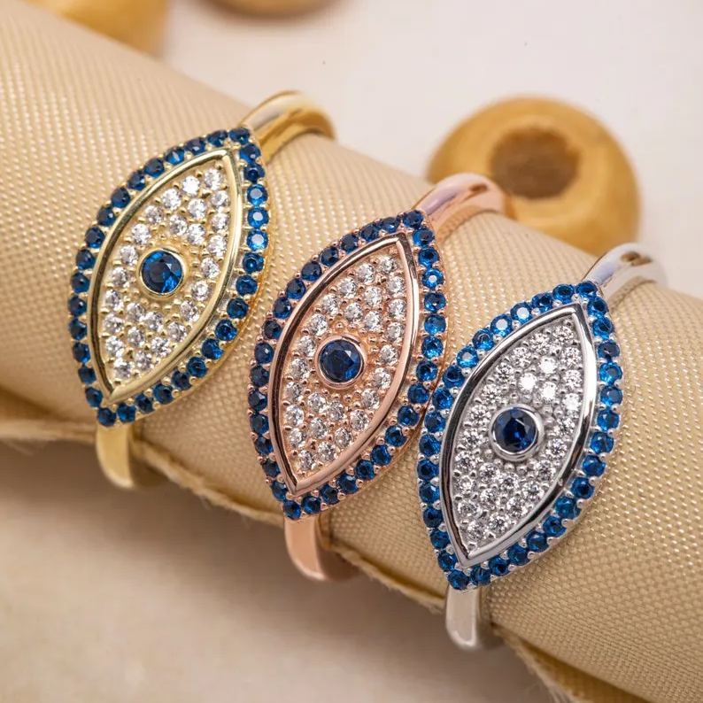 [Copy]Evil Eye Ring Personalized Engraved Ring With Birthstone