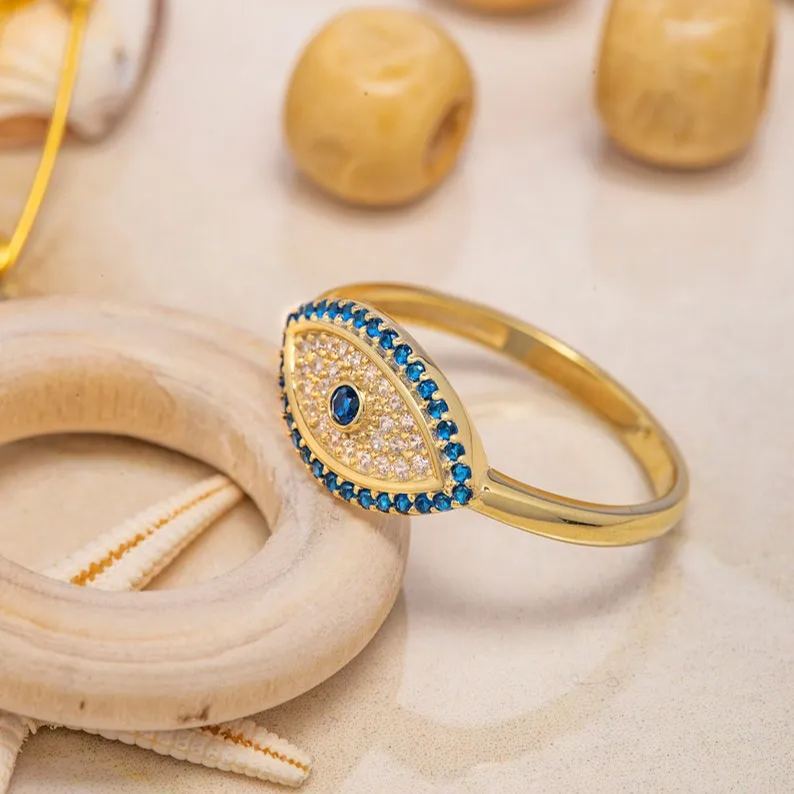 [Copy]Evil Eye Ring Personalized Engraved Ring With Birthstone