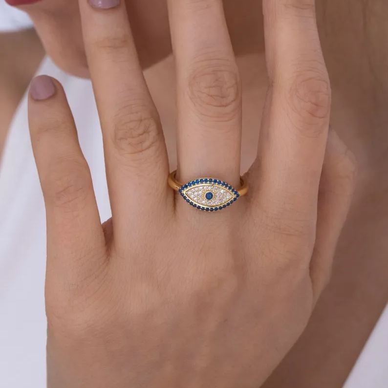 [Copy]Evil Eye Ring Personalized Engraved Ring With Birthstone