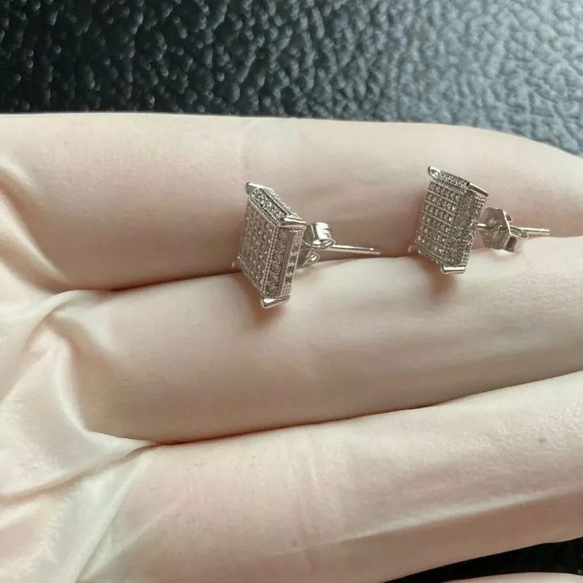 Iced Out Bling Diamond Square Earrings Push Back Earrings