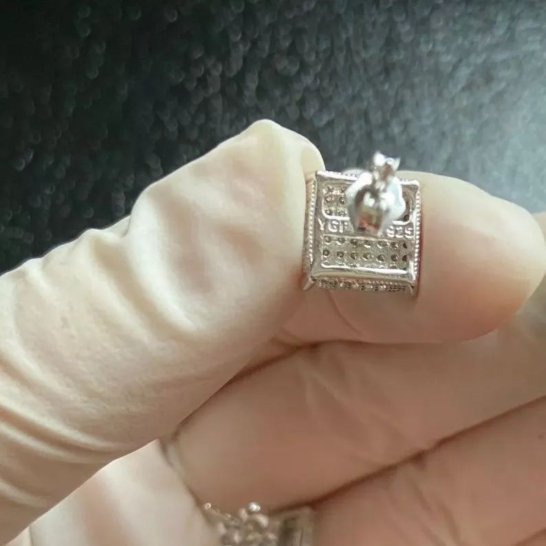 Iced Out Bling Diamond Square Earrings Push Back Earrings