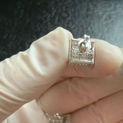 Iced Out Bling Diamond Square Earrings Push Back Earrings 