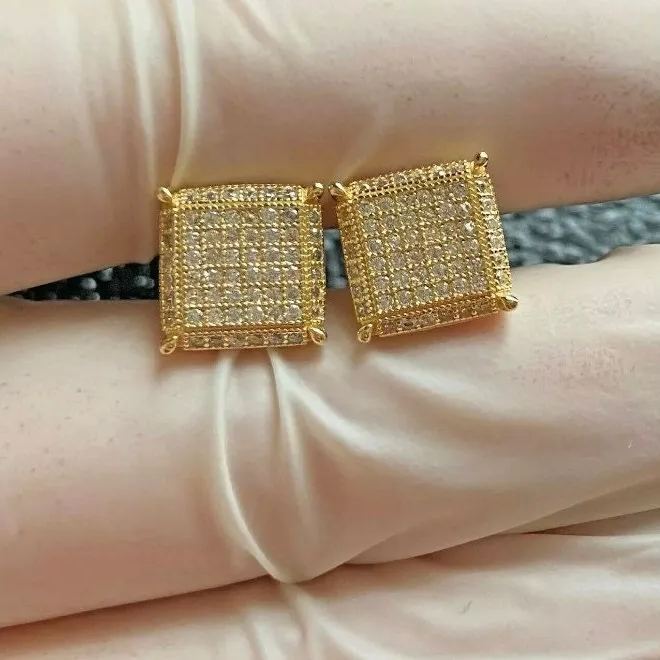 Iced Out Bling Diamond Square Earrings Push Back Earrings