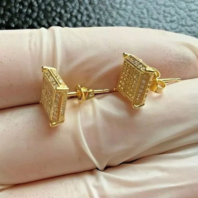 Iced Out Bling Diamond Square Earrings Push Back Earrings