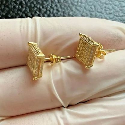 Iced Out Bling Diamond Square Earrings Push Back Earrings 