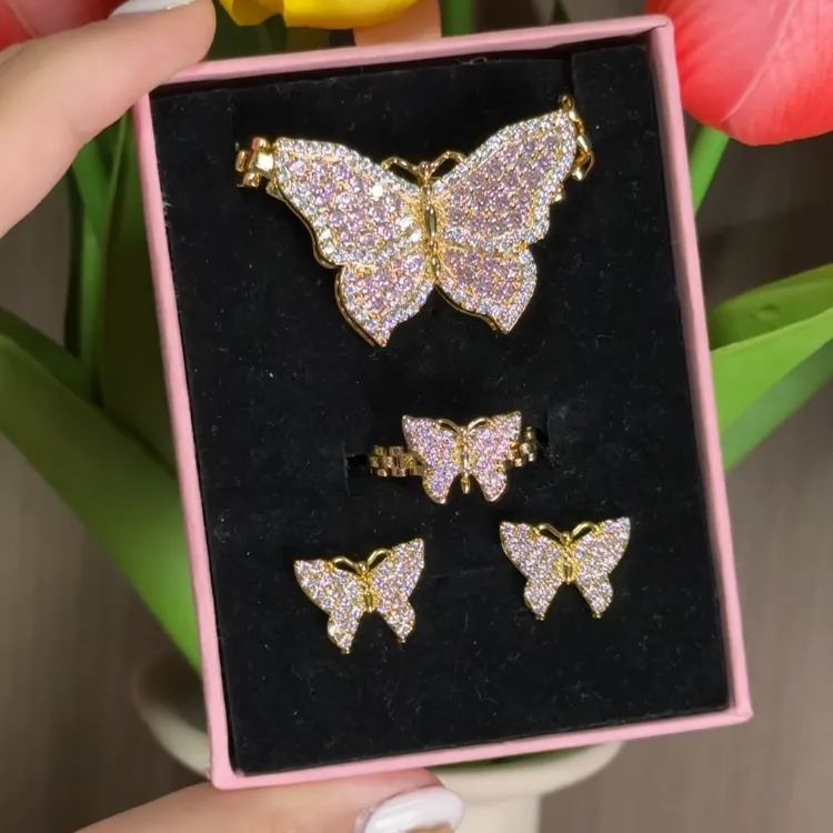 Watch Band Style Jewelry Set Butterfly Necklace Ring And Earrings